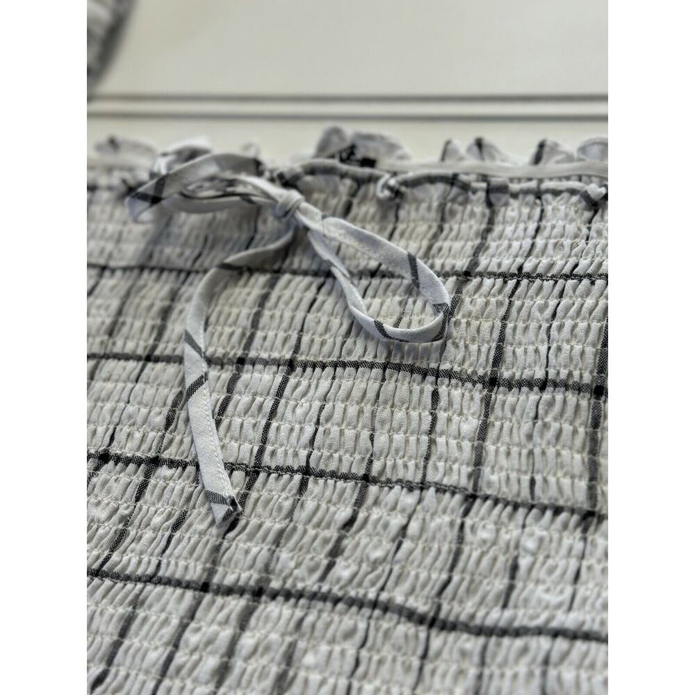 Privy Crop Top Square Neck Stretch Long Bell Sleeve Cropped Blouse Black White M - Picture 2 of 6